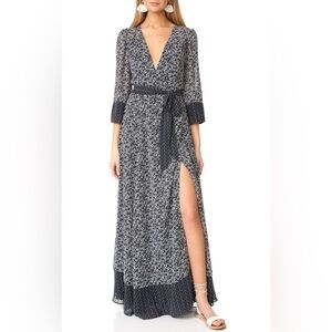 Tularosa Navy and White Floral Maxi Wrap Dress